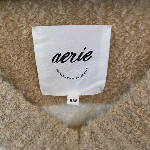 Aerie V-Neck Sweater in Tan and Cream Stripes Size Medium - Picture 4 of 6